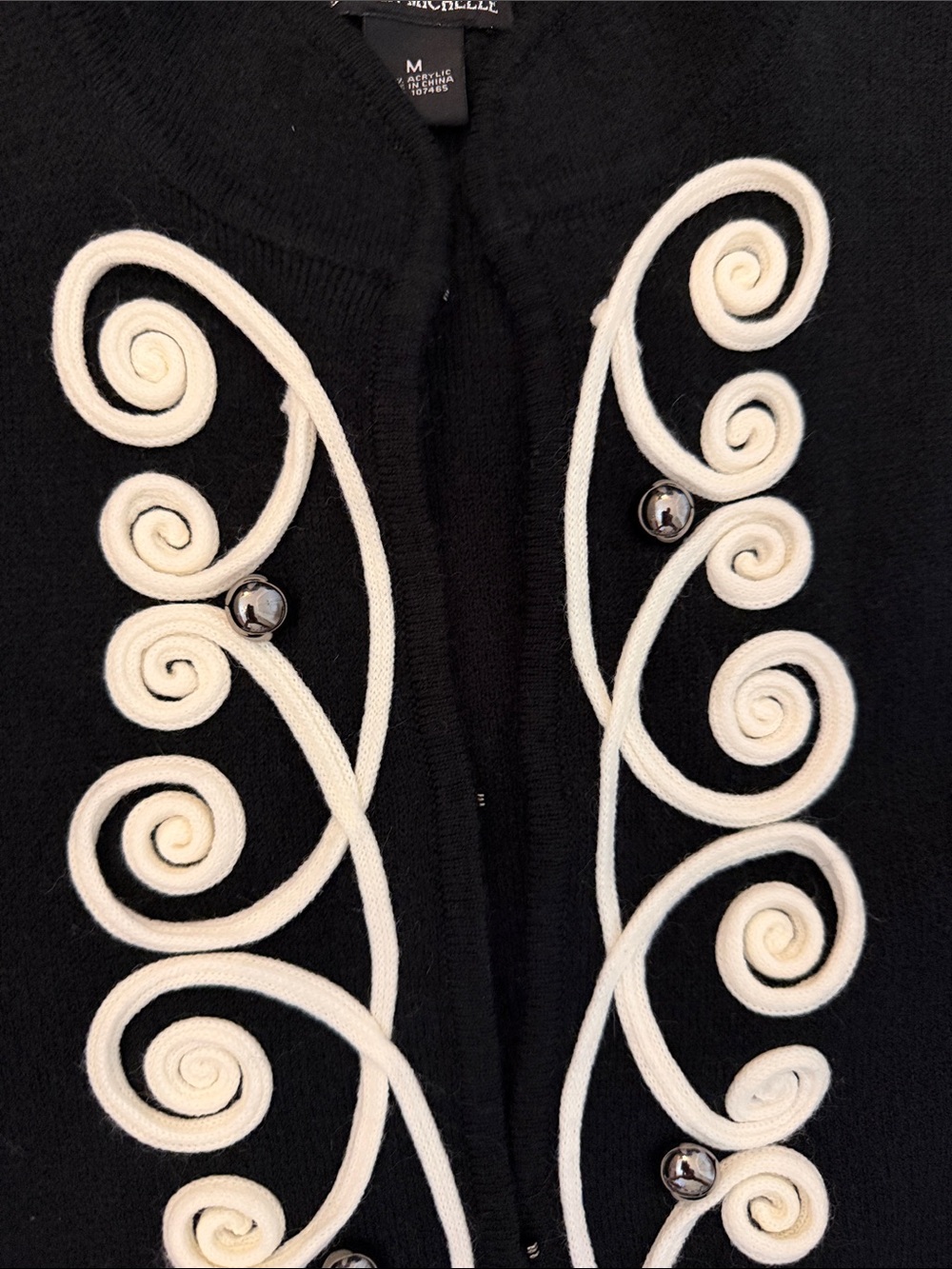 Lauren Michelle Vintage Black Cardigan Duster with cream Scroll Embroidery M - Picture 4 of 9